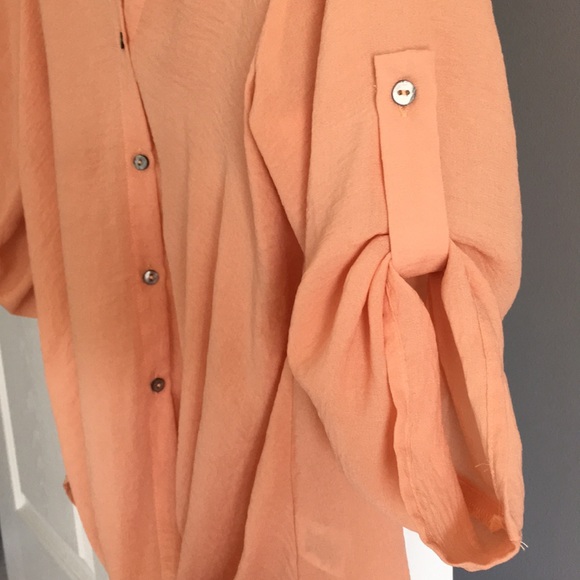 She + Sky Sheer Drape-Front Button-Up Blouse - Picture 2 of 6